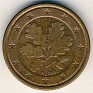 Euro - 1 Euro Cent - Germany - 2002 - Copper Plated Steel - KM# 207 - 16,3 mm - Obv: Oak leaves Rev: Denomination and globe  - 0